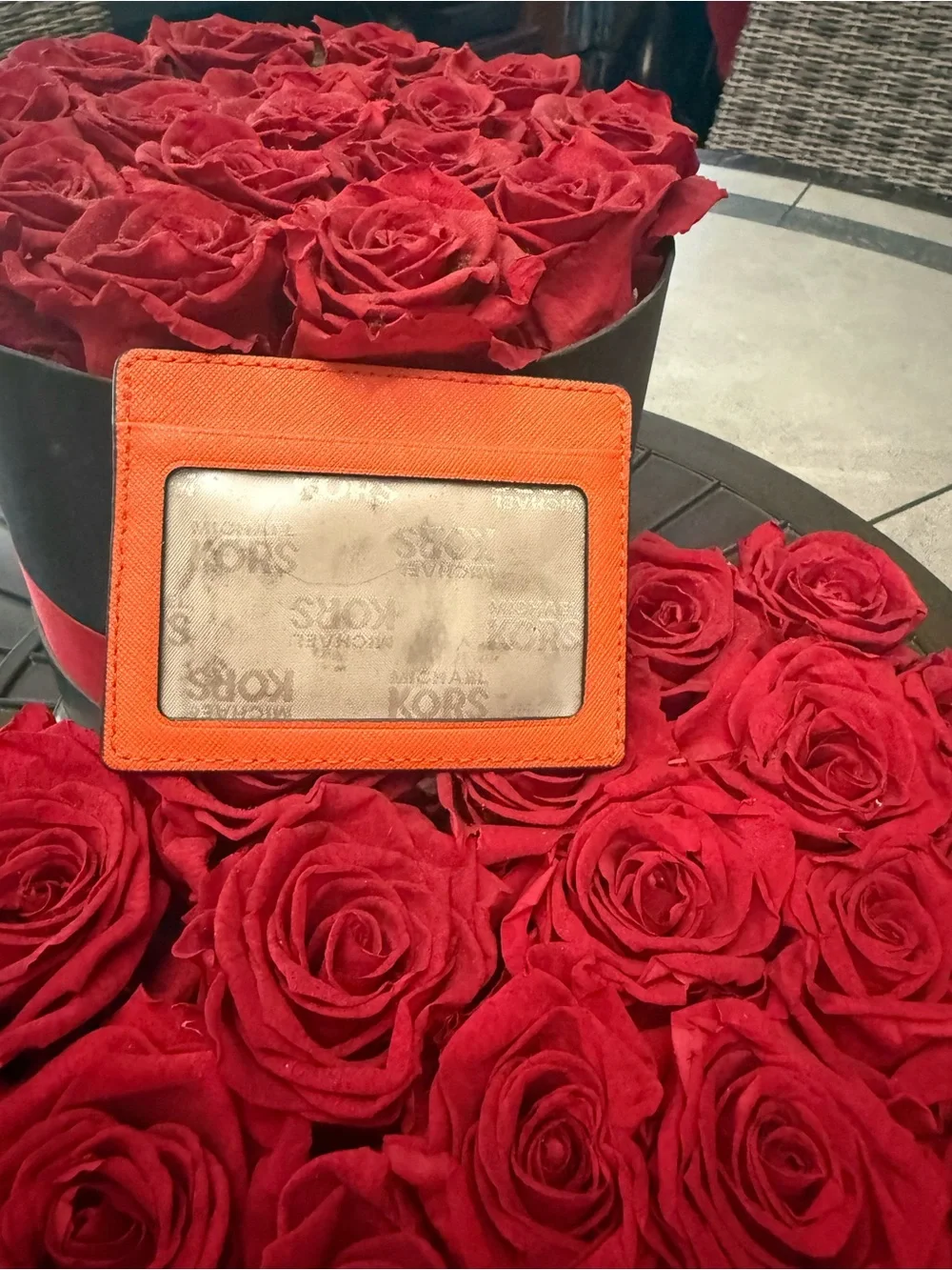 Michael Kors Bright Orange Saffiano Card Holder with Gold Logo